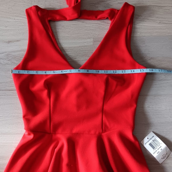 NEW B Darlin Mini Dress Tank Fit & Flare V-neck Tie Back Bright Red Size 5/6 - Picture 9 of 13
